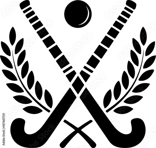 Crossed Field Hockey Sticks with Ball and Laurel Wreath" Vector Graphics