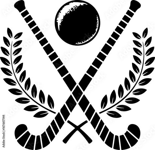Crossed Field Hockey Sticks with Ball and Laurel Wreath" Vector Graphics