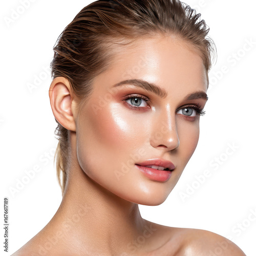 Glamorous makeup portrait isolated on transparent background