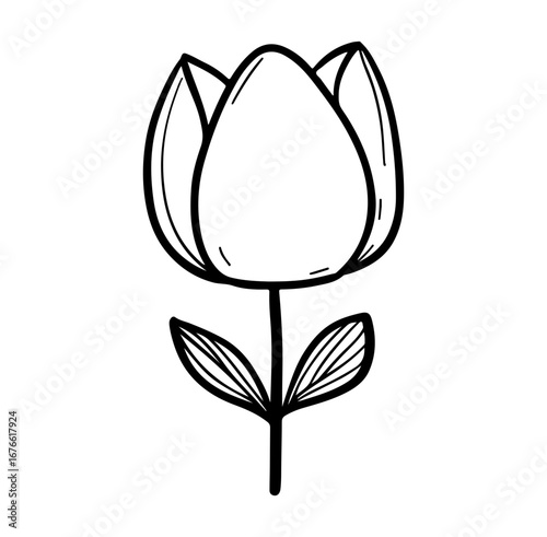 This simplistic black and white illustration features a beautiful flower, perfect for artistic projects, decor themes, and nature-inspired designs.