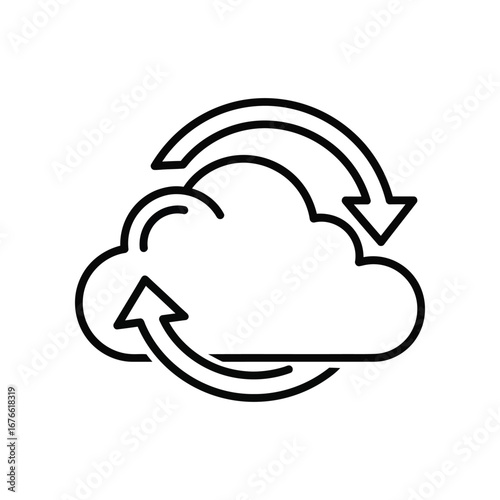 Cloud Data Sync Icon: A streamlined, minimalist icon illustrating cloud data synchronization, showcasing the seamless transfer and backup of information in a digital ecosystem.