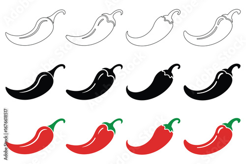 Hot chili paper icon set vector on white background. hot pepper, paprika vector illustraion white background. 