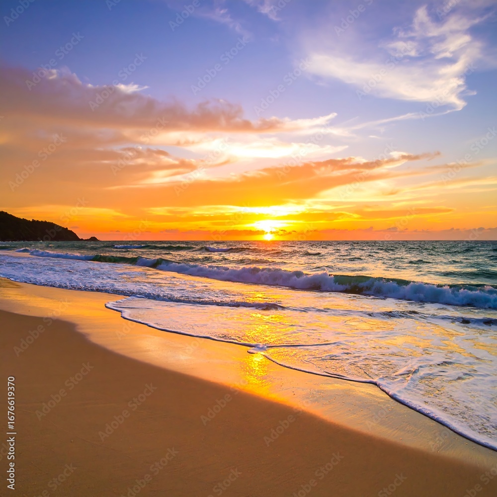 Fototapeta premium Beautiful sunset beach scene (1)