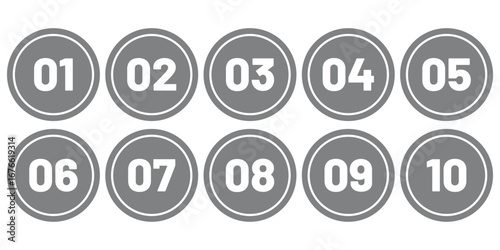 Set of Round 1-10 numbers icon for education. Vector illustration.