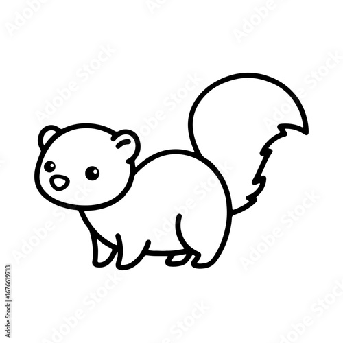 A very cute and simple cartoon squirrel drawing. Minimalist black and white line art of an adorable woodland creature. Ideal for icons, logos, or children's book illustrations.