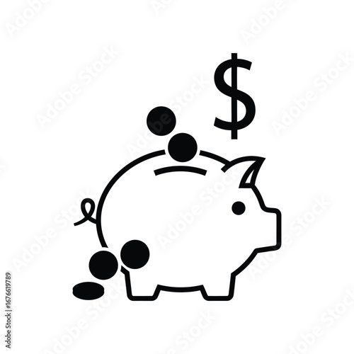 Financial Savings: A minimalist illustration of a classic piggy bank, adorned with the international symbol of currency. Reflecting themes of savings, investment, and fiscal management.