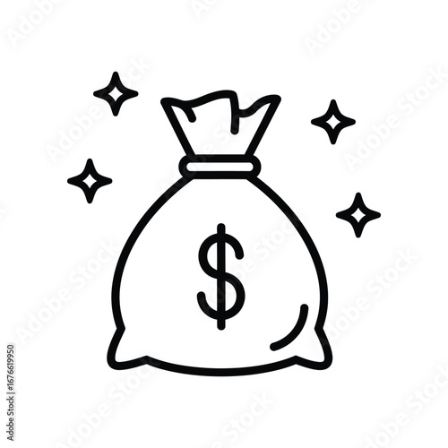 Wealth Symbol: An illustration of a full money bag signifies prosperity and financial well-being, with the dollar sign emblazoned prominently.