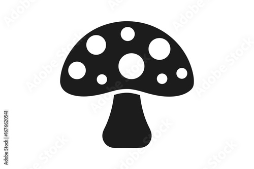 Mushroom with White Spots Icon - Simple Black Silhouette of Toadstool Fungus, Minimalist Nature Symbol