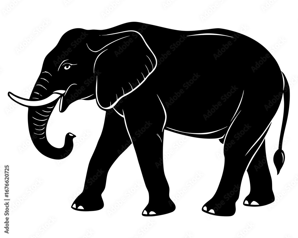 Fototapeta premium Elephant Silhouette Walking Side View Black Wildlife Animal Logo Vector