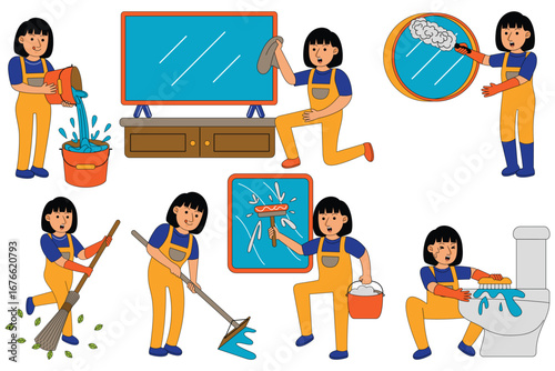 house cleaner character profession illustration