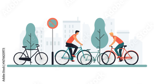 Cyclists Enjoying a Sunny Day Ride Through the City Park