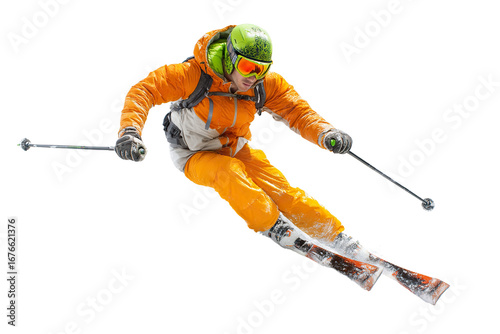 Male skier in the air.