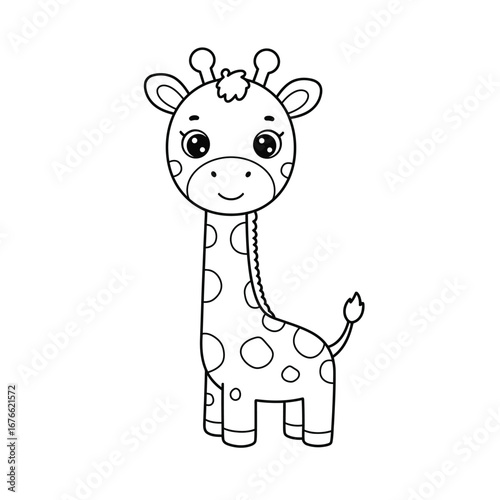 A cute giraffe outline for coloring on a white background