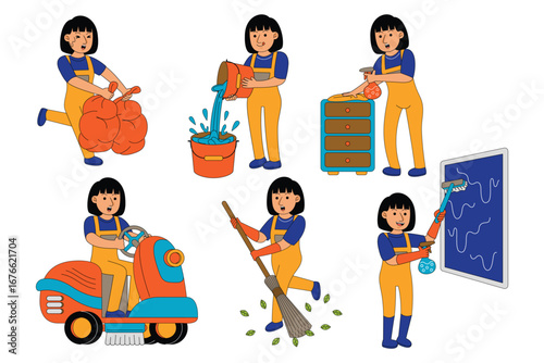 house cleaner character profession illustration