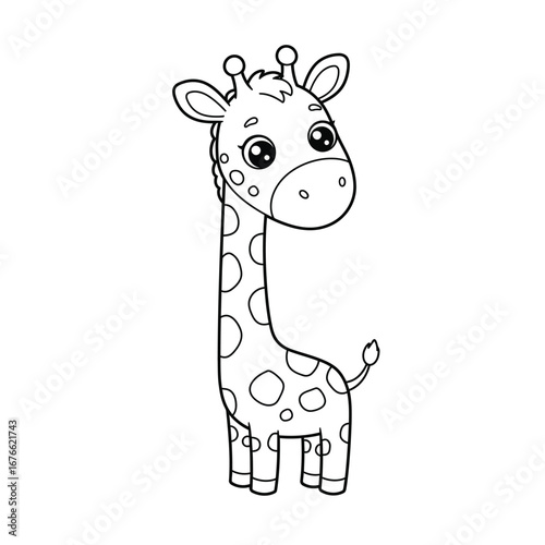 A cartoon giraffe outline for coloring on a white background