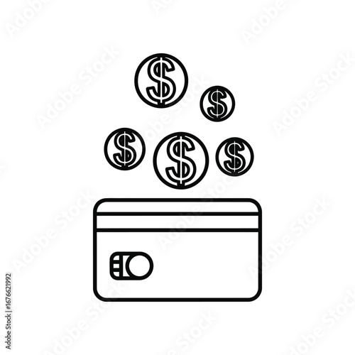 Digital Credit Card: A graphic representation shows digital credit card accompanied by coins, it captures concept of online payment