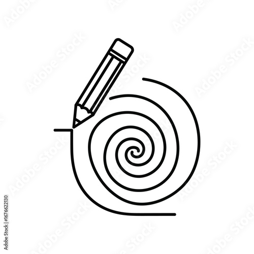 Pencil Drawing Design: An artistic pencil etches a swirling spiral design, its graphite tip leaving a mark, creating an intriguing and creative illustration