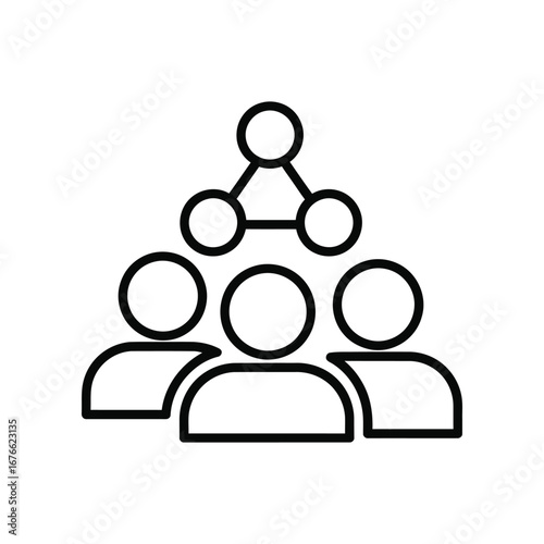 Teamwork Diagram: Minimalist illustration of teamwork, depicting interconnected figures symbolizing collaboration, unity, and the power of a cohesive group.