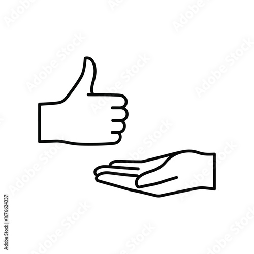 Approve and Give: A simple yet impactful illustration of a hand making a thumbs up and another hand presenting a gesture of giving or receiving, embodying positive feedback and exchange.