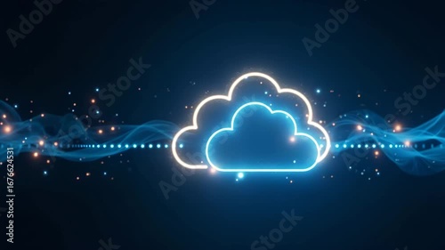 Modern Cloud Data Transfer: Secure High-Speed Digital Channels for Real-Time Information Synchronization - Photo Stock Concept with Left Space