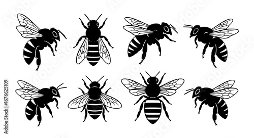 Vector art of collection of bee silhouettes for design use for POD