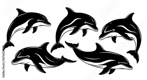 Vector art of group of dolphins swimming in the ocean for POD