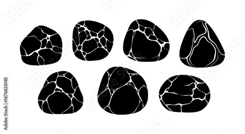 Vector art of collection of black stones with white cracks for POD