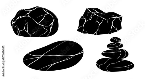 Vector art of black stones and pebbles in zen style for POD