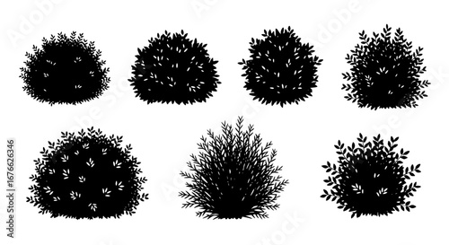 Vector art of set of various bush shapes with leaves in vector format for POD