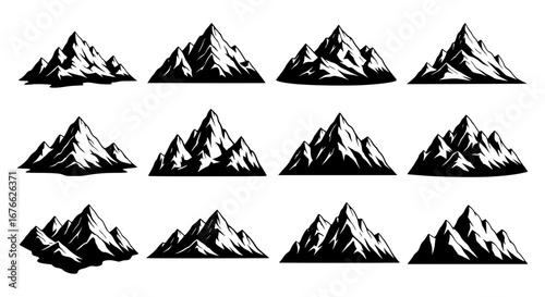 Vector art of collection of mountain peaks in vector graphic style for POD