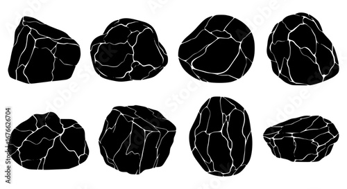 Vector art of collection of black coal rocks in vector format for POD