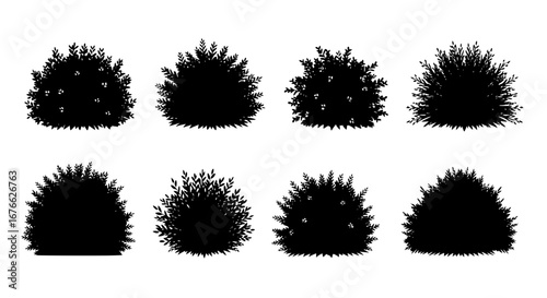 Vector art of silhouette of various bushes for landscape design elements for POD