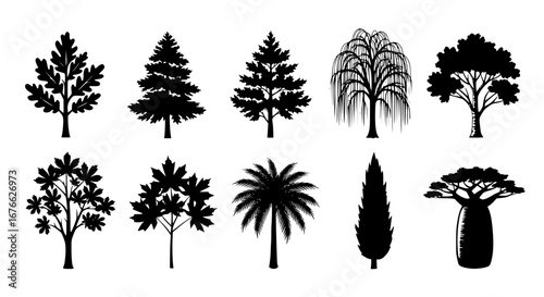 Vector art of silhouette of various trees for design and decoration for POD