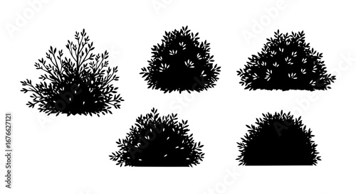 Vector art of set of shrub silhouettes for design and decoration for POD