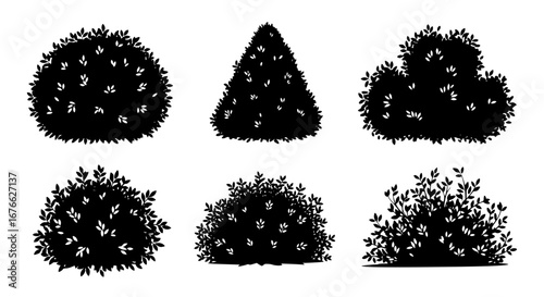 Vector art of set of different bush shapes for garden decoration for POD