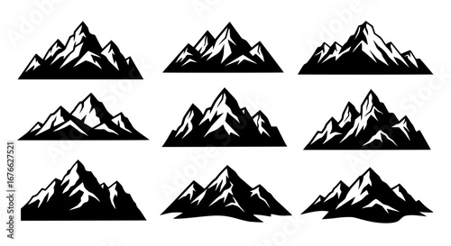 Vector art of mountain silhouette set for logo or other design for POD