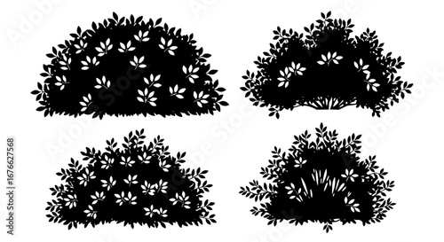 Vector art of collection of garden bushes silhouette for POD