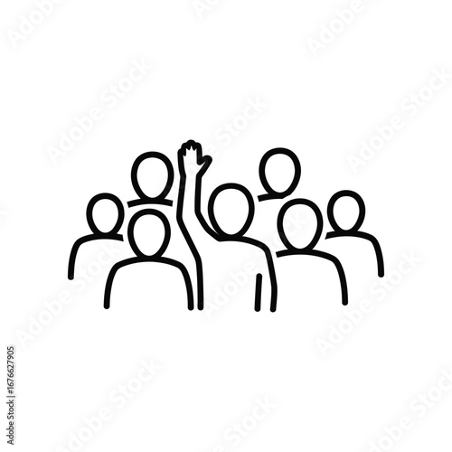 Collective Response: A stylized visual representation of a crowd, featuring a figure with an arm raised, symbolizing engagement and participation.