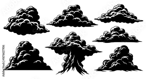 Vector art of set of seven cloud silhouettes for design elements for POD