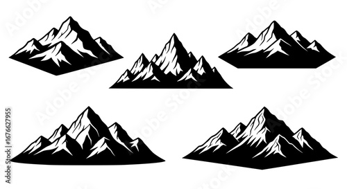 Vector art of set of mountain peaks silhouette for design use for POD