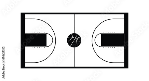 A black and white diagram of a basketball court layout