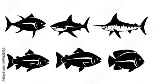 Vector art of silhouette illustration of various fish species for POD