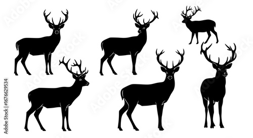 Vector art of set of deer silhouettes for design use for POD
