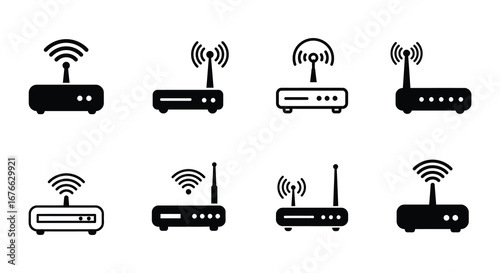 Various wireless router icons in different styles and designs