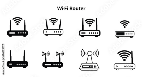 Wi Fi router icons in various styles and designs