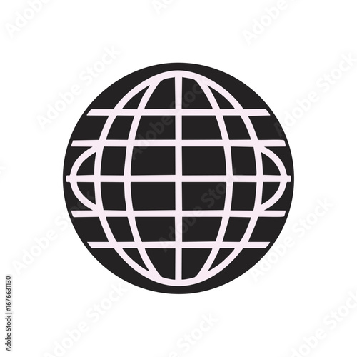Black globe with white grid lines world earth