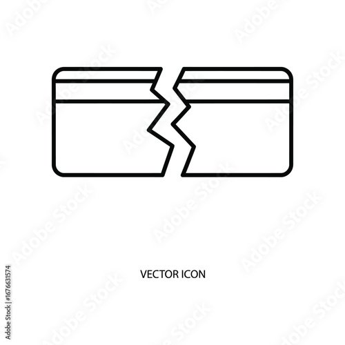 Broken Credit Card: A simplistic vector icon depicts a cracked credit card, symbolizing financial difficulties.