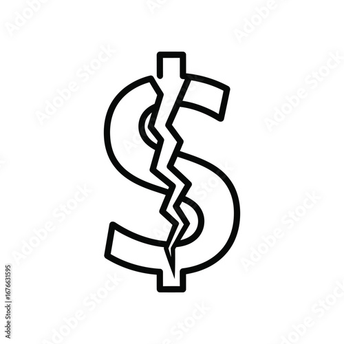 Financial Rupture: A stark visual of a fractured dollar symbol, a powerful metaphor for economic hardship, financial loss, and economic instability.