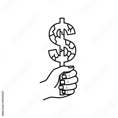 Monetary Metamorphosis: A clenched fist grips a crumbling dollar sign, illustrating the fragility of finance, the shifting landscape of wealth, and the changing face of financial systems.