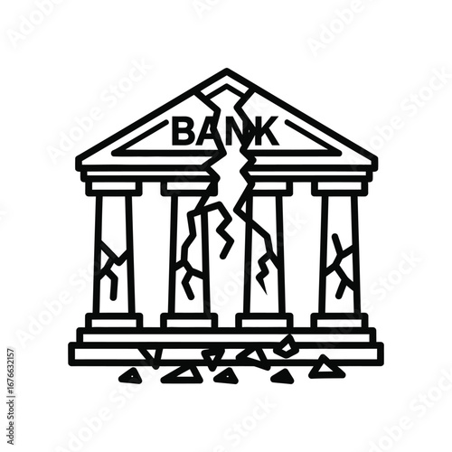 Financial Crisis Symbol: A stark illustration depicts a crumbling bank, symbolizing financial instability and economic turmoil. A visual representation of crisis and the impact on banking institution.